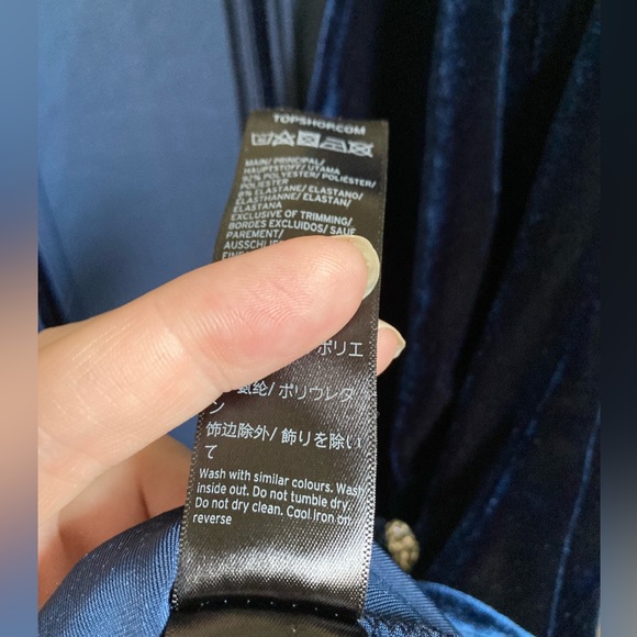 🌞Topshop Blue Crushed Velvet Drape Crystal Button Mini Dress #R - Picture 7 of 13